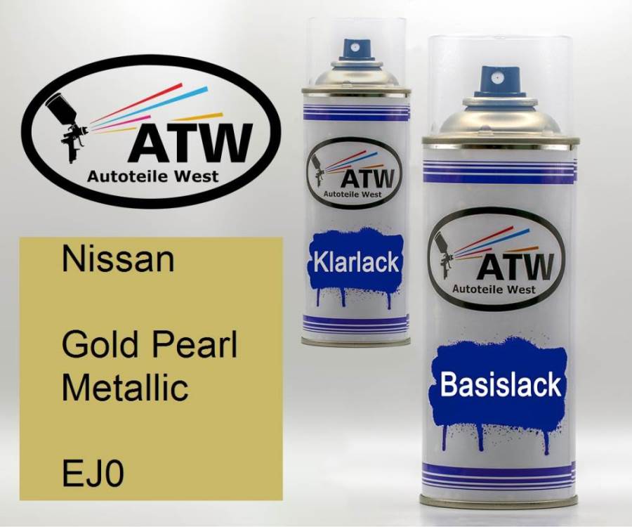 Nissan, Gold Pearl Metallic, EJ0: 400ml Sprühdose + 400ml Klarlack - Set, von ATW Autoteile West.
